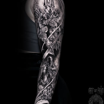 Татуировка мужская реализм тату-рукав Саурон