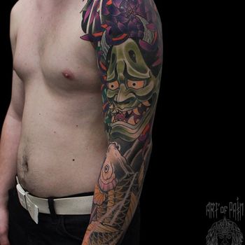 Татуировка мужская япония тату-рукав карп и ханья