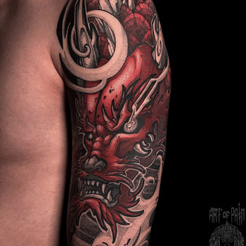 Татуировка мужская нео-япония на плече дракон 
