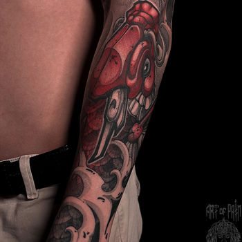 Татуировка мужская нео-япония на предплечье карп