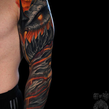 Татуировка мужская фентези тату-рукав дракон