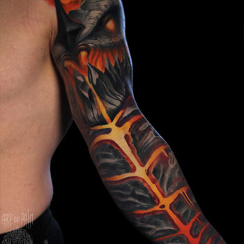 Татуировка мужская фентези тату-рукав дракон