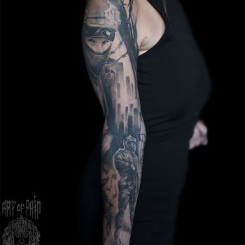 Татуировка женская реализм тату-рукав человек