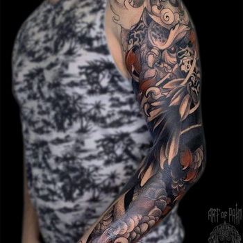 Татуировка мужская япония тату-рукав филин