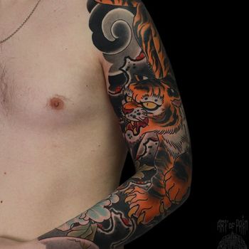Татуировка мужская япония тату-рукав тигр