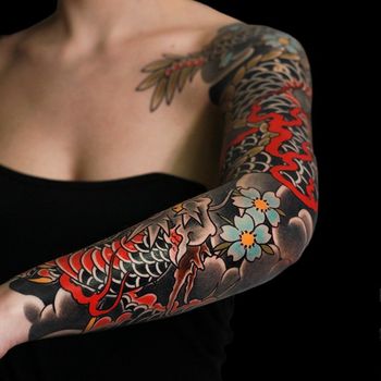 Татуировка женская япония тату-рукав дракон