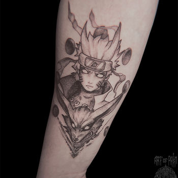 Татуировка мужская графика на предплечье аниме Наруто