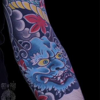 Татуировка мужская япония на руке демон и змея