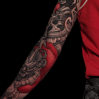 Татуировка мужская нео-япония тату-рукав демон