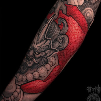 Татуировка мужская нео-япония на предплечье демон
