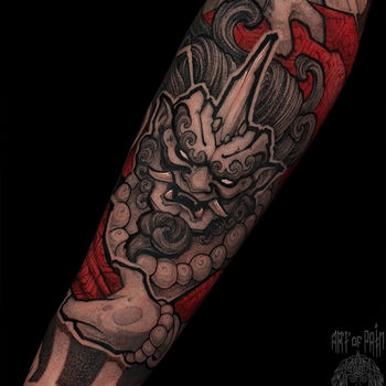 Татуировка мужская нео-япония на предплечье демон