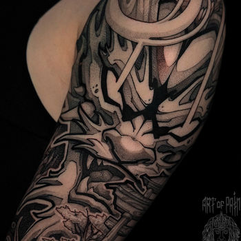 Татуировка мужская нео-япония на плече дракон