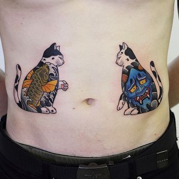 Татуировка мужская япония на животе котики