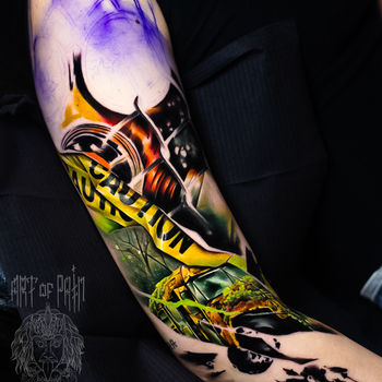 Татуировка мужская реализм тату-рукав пейзаж