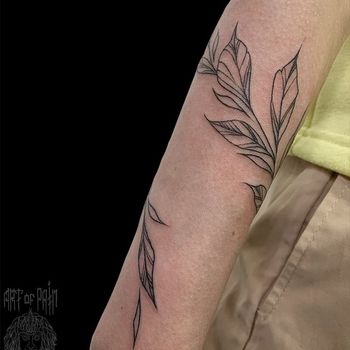 Татуировка женская графика вокруг предплечья растение