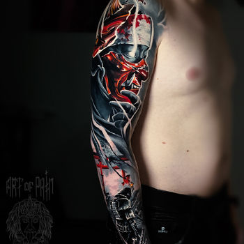 Татуировка мужская реализм и япония тату-рукав самурай