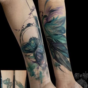 Татуировка женская акварель на предплечье бабочка