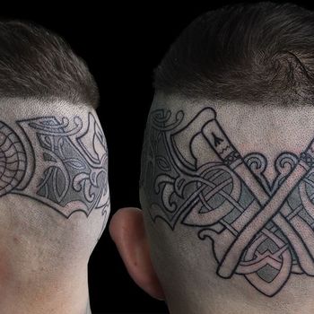 Татуировка мужская орнаментал на голове узор