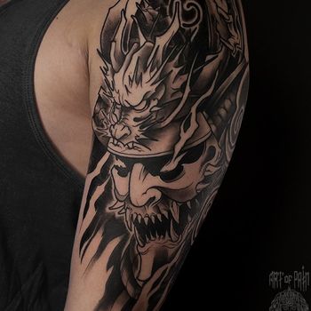 Татуировка мужская япония на плече демон