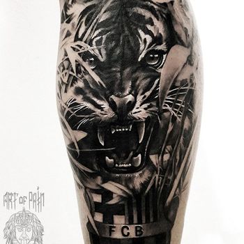 Татуировка мужская реализм на икре тигр