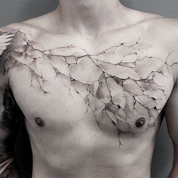 Татуировка мужская реализм на груди трещина