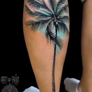 Татуировка женская реализм на икре пальма