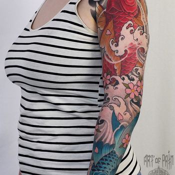 Татуировка женская япония тату-рукав рыбы