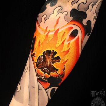 Татуировка мужская япония на предплечье огонь