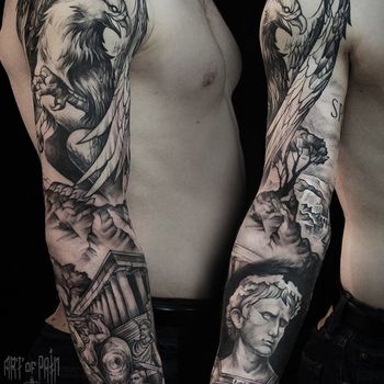 Татуировка мужская графика тату-рукав Legio XV Apollinaris