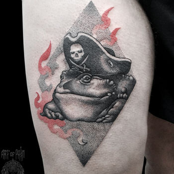 Татуировка мужская графика на бедре жаба