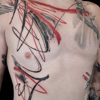 Татуировка мужская графика на боку линии
