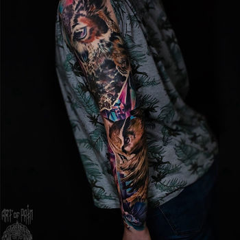 Татуировка мужская реализм тату-рукав совы