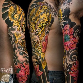 Татуировка мужская япония рукав цветы
