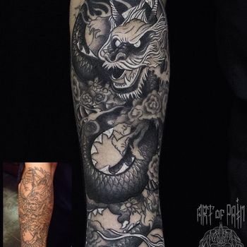 Татуировка женская япония на предплечье дракон
