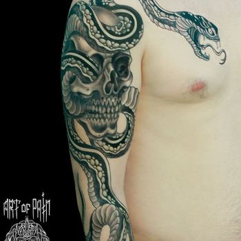 Татуировка мужская япония на руке змея