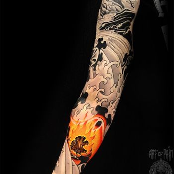 Татуировка мужская япония тату-рукав огонь