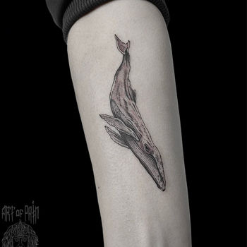 Татуировка женская графика на предплечье кит